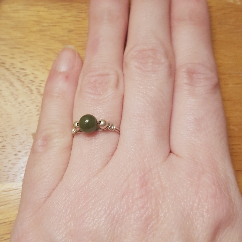 Aventurine and silver wire wrap ring